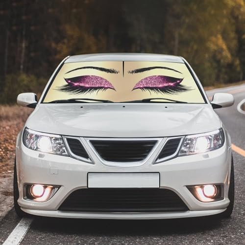 Hello Girl Gorgeous Eyelash Car Windshield Sun Shade Umbrella Automotive Windshield Sunshade Foldable Front Car Accessories Interior Decor to Keep Vehicle Cool for Most Vehicles 57'' X 30'' (57'' X 30'' / style-AB18)