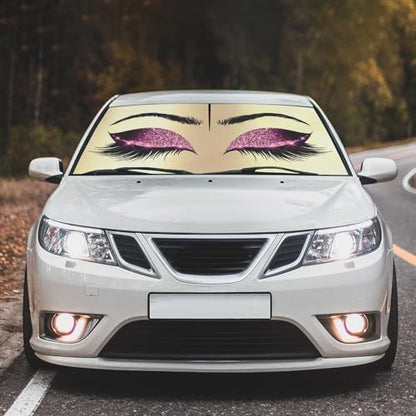 Hello Girl Gorgeous Eyelash Car Windshield Sun Shade Umbrella Automotive Windshield Sunshade Foldable Front Car Accessories Interior Decor to Keep Vehicle Cool for Most Vehicles 57'' X 30'' (57'' X 30'' / style-AB18)
