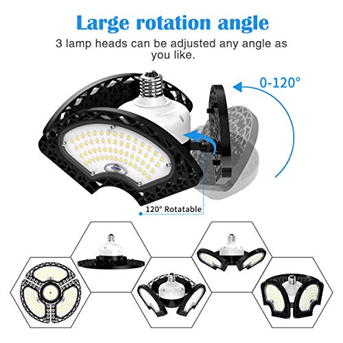 LED Garage Light 80W Deformable LED Ceiling Lights 12000 Lumens Led Shop Lights for Garage