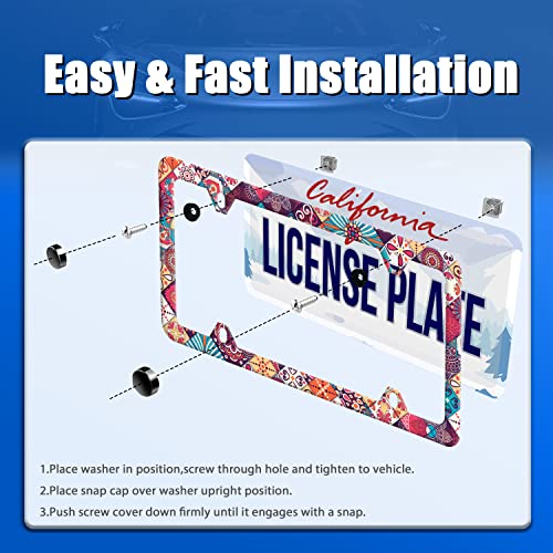 Boho Stitching Tile License Plate Frame Stainless Steel Accessory12.3x6.3In (Stitching Tile Boho Pattern)