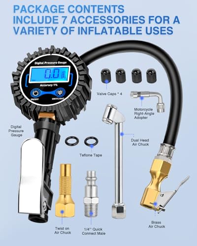 Tire Inflator with Digital Pressure Gauge 250PSI Heavy Duty (Tire Pressure Gauge Style 3)