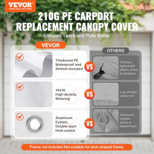 Carport Replacement Canopy Cover 10 x 20 ft (White / 10x20ft)