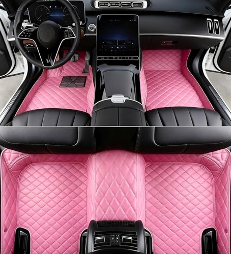 Custom All Weather Protection Leather Car Floor Mats for Cars Sedan SUV Sports Car Waterproof Floor Mat (PINK)