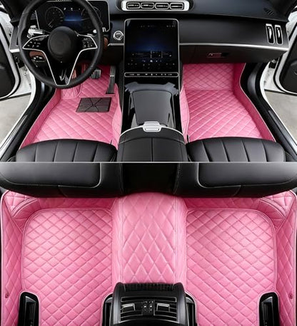 Custom All Weather Protection Leather Car Floor Mats for Cars Sedan SUV Sports Car Waterproof Floor Mat (PINK)