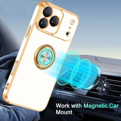for iPhone 17 Pro Case 360° Rotatable Ring Holder Kickstand Shiny (For iPhone 17 Pro(6.3 inch,2025) / B-White)