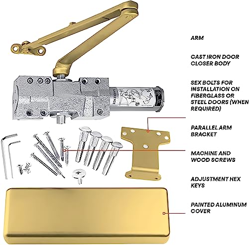 Extra Heavy Duty Door Closer Commercial Grade 1 (1 Pack / Polished Brass (PB))