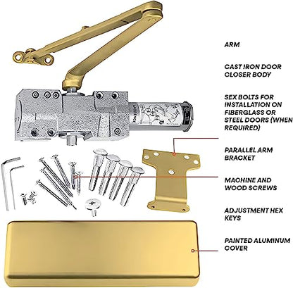 Extra Heavy Duty Door Closer Commercial Grade 1 (1 Pack / Polished Brass (PB))