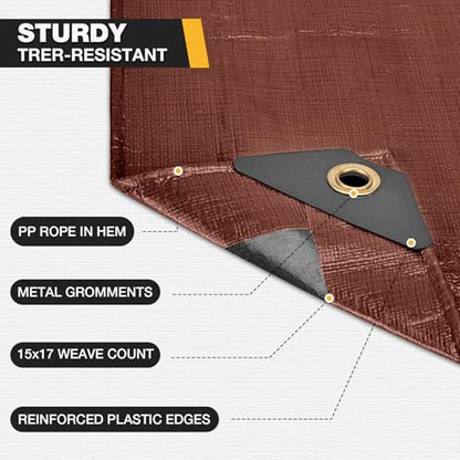 Tarp 8x10FT 16 Mil Heavy Duty Waterproof Tarp (Brown/Black-16mil / 8'x10')