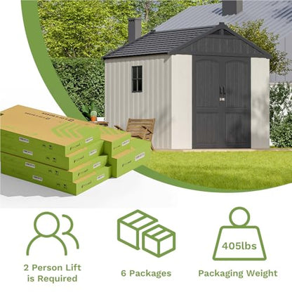 8x8 FT Resin Outdoor Storage Shed with Floor (Beige / 8x8 FT)