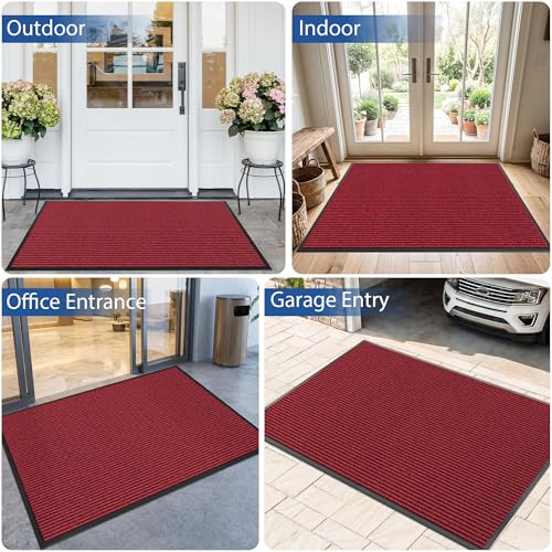 Front Door Mat (3' x 5' (Rectangular) / Red-stripe)