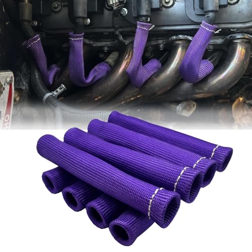 Spark Plug Wire Boots Protection 8 PCS Spark Plug Wire Heat Shield 6 Inches 2500° Heat Sleeve Cover Wrap for LS1 (Purple)