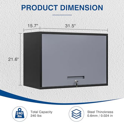 Metal Storage Cabinet Black&Gray Wall Cabinets with Shelf and Locking Door (15.7"D x 31.5"W x 21.6"H / Black&gray)