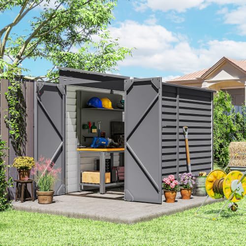 4.6' x 9' Steel Outdoor Storage Shed Waterproof Lean (Gray)