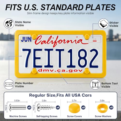 4 Holes Stainless Steel License Plate Frames (Yellow)