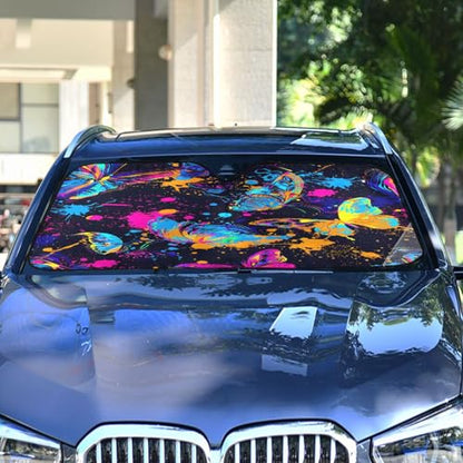 Car Windshield Sun Shade Colorful Butterflies Foldable Car Front Windshield Sunshade Blocks UV Rays Sun Visor Heat Protection for Truck SUV to Keep Your Vehicle Cool (Medium / Colorful Butterflies)