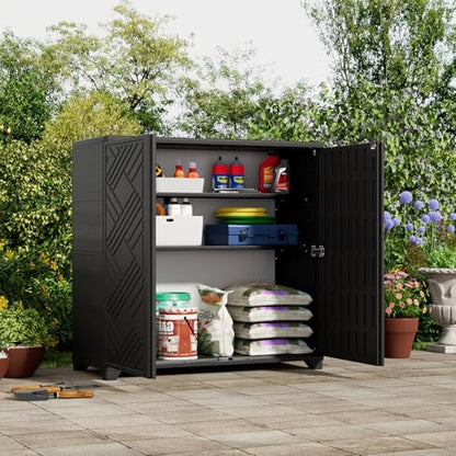 Indoor Outdoor Storage Cabinet Waterproof (Cabinet, Black)