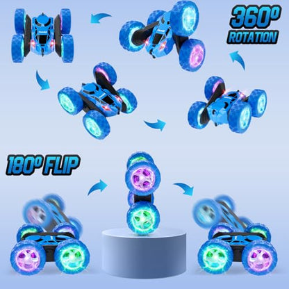 STEM Remote Control Car for Kids Ages 6 (Blue / Glow (Headlights & Wheel Lights))