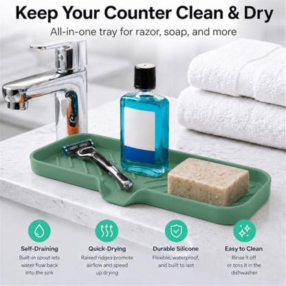 Silicone Soap Dish with Drain Spout (Green / L(12"×4"))