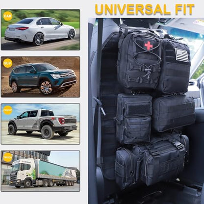 Universal Tactical Seat Back Organizer Vehicle Molle Panel Organizer Storage Bag with 5 Detachable Molle Pouch for All Vehicel Such as Jeep (Upgraded-A-Black)