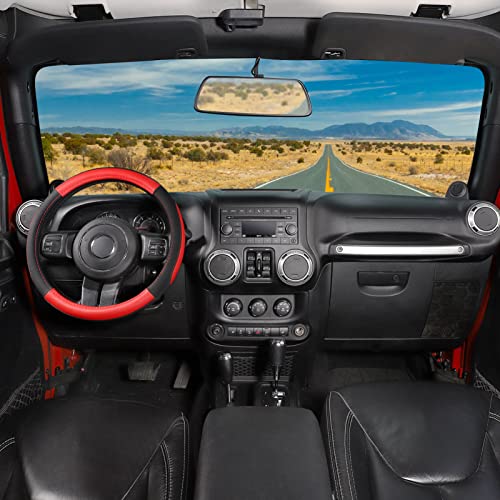 Car Steering Wheel Cover for F150 Tundra Range Rover 15.5" (Large size[15 1/2''-16''] / Black and Red)