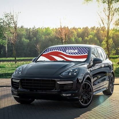 American USA Flag Car Windshield Sunshade Umbrella Foldable (57X31 Inch / styled45f)