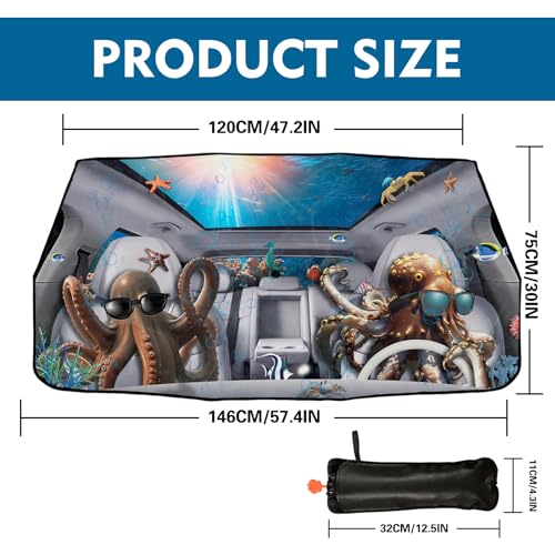 Funny Octopus Car Windshield Sun Shade Umbrella Car Windshield Foldable Car Umbrella Sun Shade Cover Heat Reflective Sun Visor Blocks UV Rays Front Window Shade (One Size / Funny Octopus)
