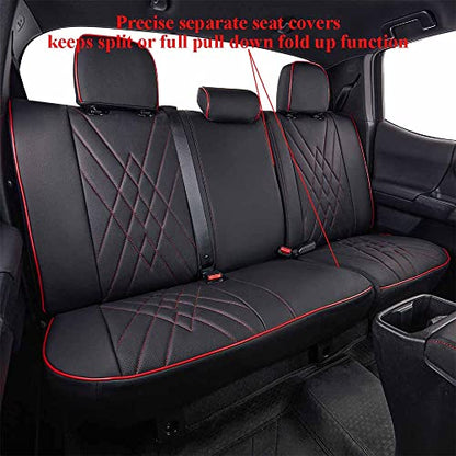 Tacoma Leather Car Seat Covers Custom Fit for Toyota Tacoma 2012 2013 2014 2015 (Leather (Black with Red Trim) / 2012-2015 Tacoma Full Set (Regular Seats))