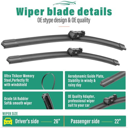 Windshield Wiper Blades Replacement for Volkswagen VW Atlas (26" 22" 12")