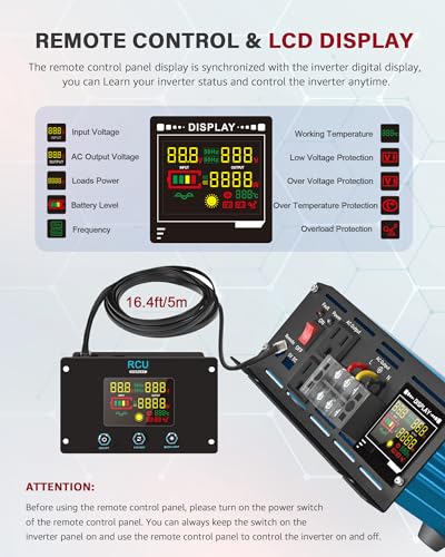 3000 Watt Inverter Pure Sine Wave DC 12V to 110V AC Power Inverters with 3 AC Charger Outlets (3000W - 12V / Blue)