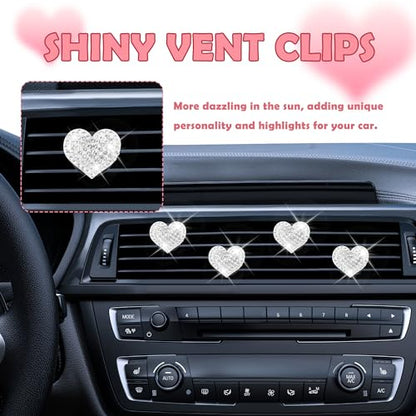 4PCS Heart Shaped Car Vent Clips with Rhinestone (White)