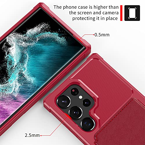 for Samsung Galaxy S22 Ultra Case with Card Holder (Red / Samsung Galaxy S22 Ultra)