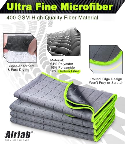 Carbon Microfiber Towels for Car Glass Window Polishing (Light Grey-green)
