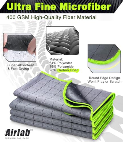 Carbon Microfiber Towels for Car Glass Window Polishing (Light Grey-green)