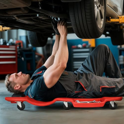 Rolling Garage Creeper with Padded Headrest (Red / 46.5")