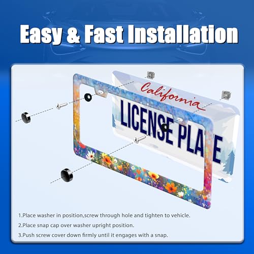 Watercolor Flower License Plate Frame Stainless Steel Car Accessory6.3x12.3 (Colorful Abstract Floral)