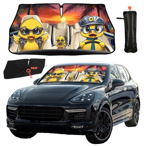 Car Windshield Sunshade Umbrella Funny Duck Funny Sun Shade Cover Upgraded Sunshade Windshield Umbrella with 360° Bendable Handle for Protect Car Interior 57"x30" (Duck)