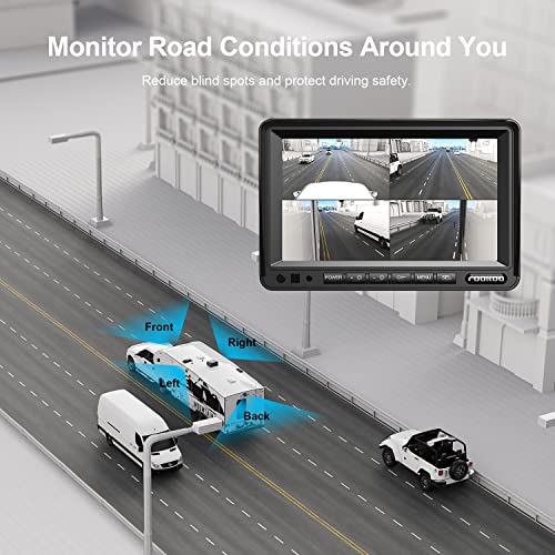 HD 1080P 7" Wired Backup Camera System with Side & Rear Cameras (Carbon Black / 7"-4 Cam)