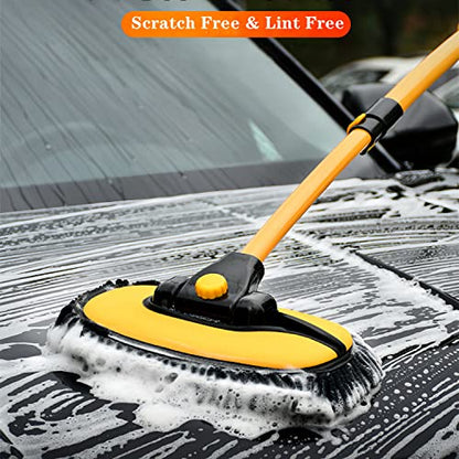 15° Curved Chenille Car Wash Brush Mop with Long Handle (Yellow-003)