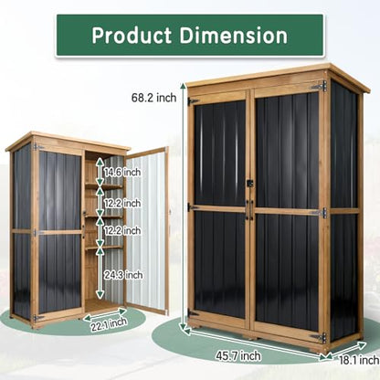 Outdoor Storage Shed with Adjustable Shelf (Brown / 46"x18.2"x68")