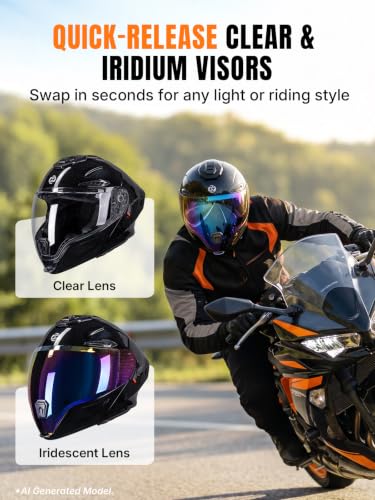 Modular Motorcycle Helmet DOT Certified Full Face Helmet Flip up Street Motorcycle Helmets for Unisex Adult Glossy Black Full Face Motorcycle Helmet (Glossy Black / X-Large)