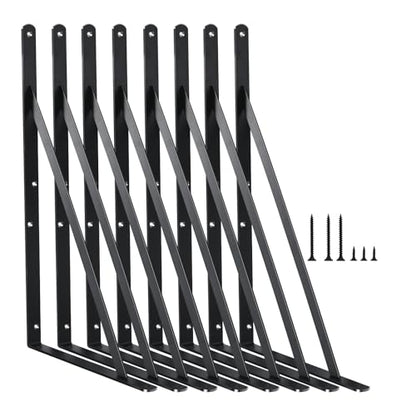 8 Pack L14 x H 10" Black Heavy Duty Shelf Brackets with Screws Metal Shelf Brackets Shelf Support Angle Brackets for Shelves L Brackets Heavy Duty Floating Shelf (8 Pack-Black / 14''x10'')