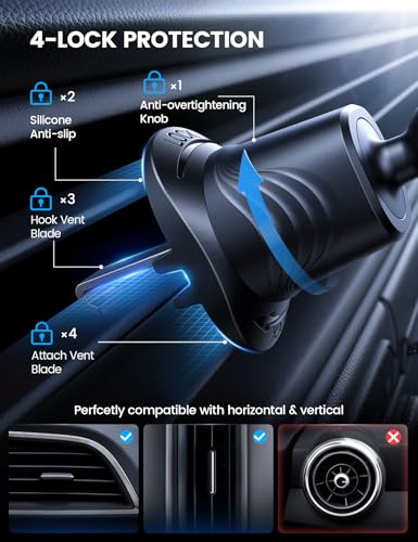Car Phone Holder Dashboard Vent Windshield 70 LBS Suction 3 (Black)