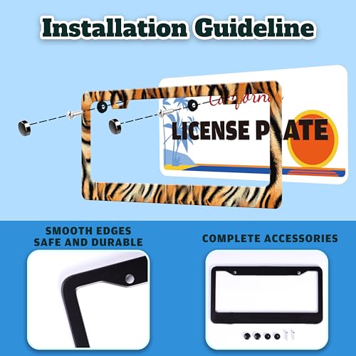Tiger Skin Stripe Pattern License Plate Frame Stainless Steel 6.3 X 12.2 in (Tiger Skin Stripe)