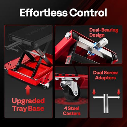1100 Lbs Motorcycle Lift Jack with Dolly Wheel (Red + Black)