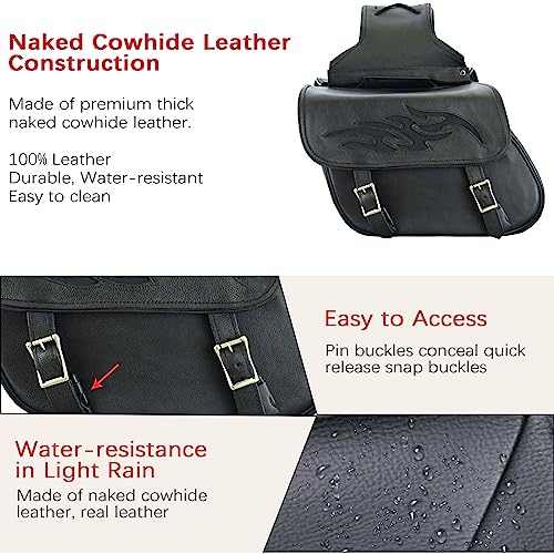 Naked Cowhide Leather Motorcycle Saddle Bags Throw Over Saddlebags