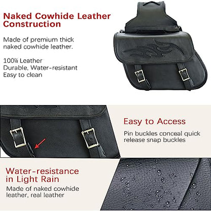 Naked Cowhide Leather Motorcycle Saddle Bags Throw Over Saddlebags