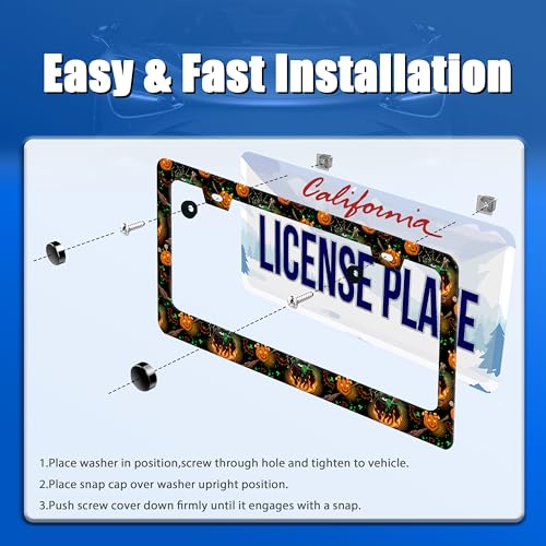 Pumpkin Bats License Plate Frame Stainless Steel Accessory 12.3x6.3 Inch (Halloween Bat Pumpkin)
