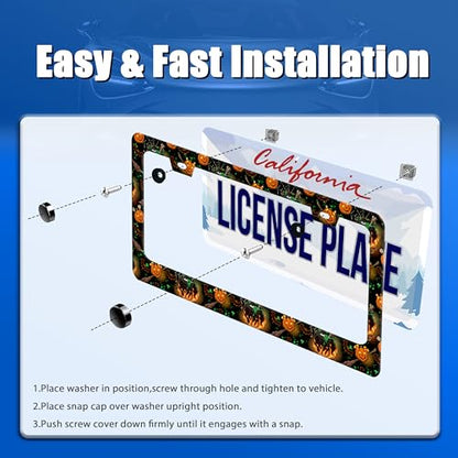 Pumpkin Bats License Plate Frame Stainless Steel Accessory 12.3x6.3 Inch (Halloween Bat Pumpkin)