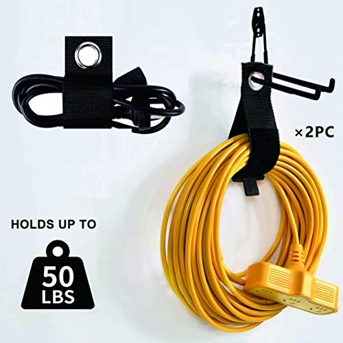 Garage Hooks 4 Pack Wall Mount Storage Hanger with 2 Extension Cord Holder Organizer (Black 4 Pack)