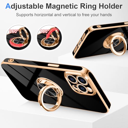 Designed for iPhone 15 Pro Case with Ring Stand Slim Black (Black / 6.1'' iPhone 15 Pro)